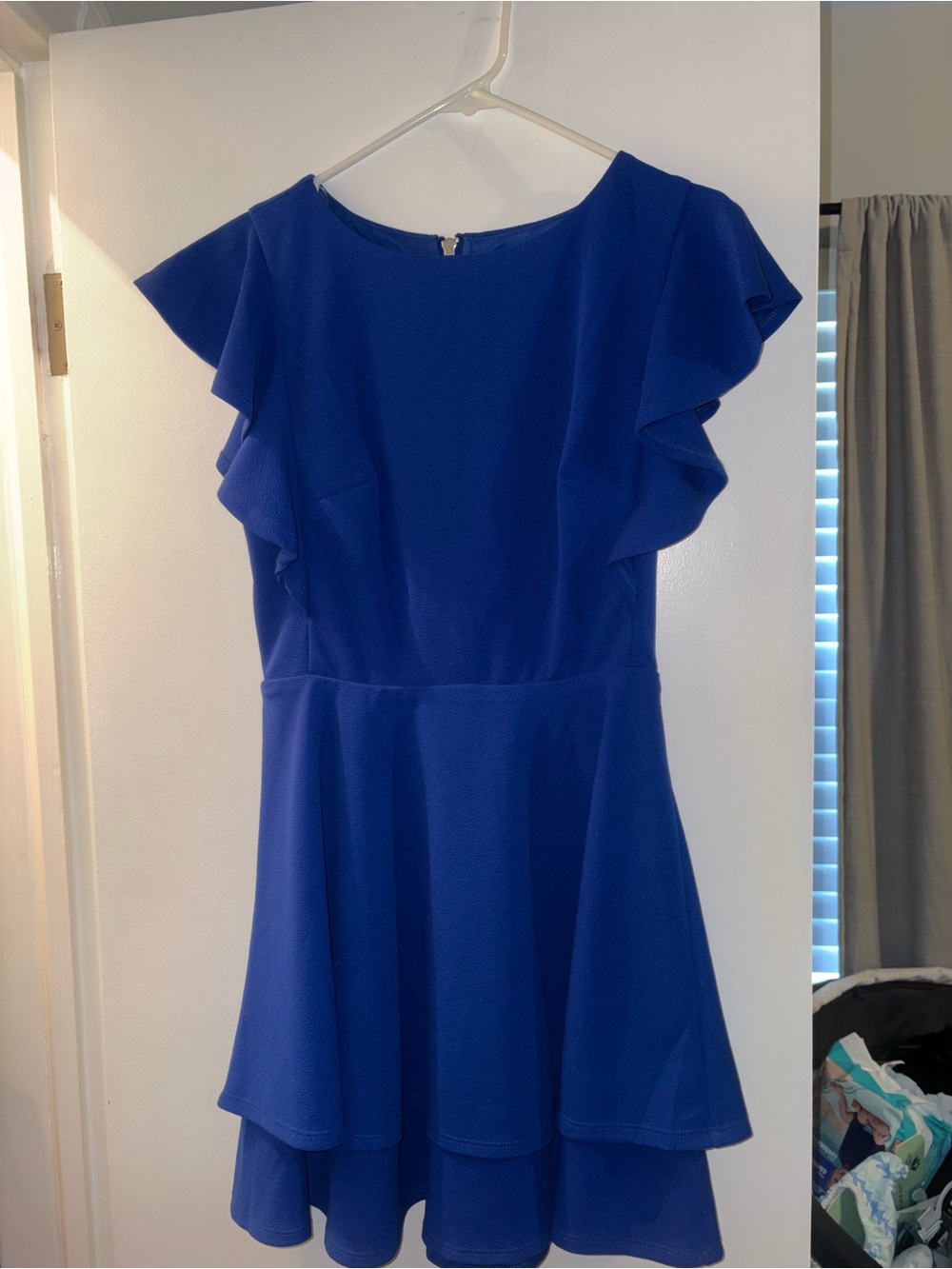 Women's Royal Blue Ruffle Sleeve Dress